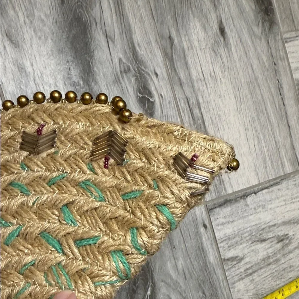 Antik Kraft Tan and Green Woven Clutch